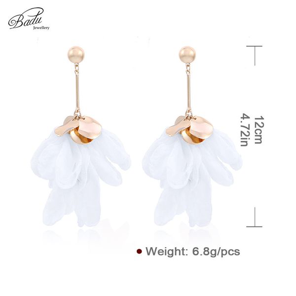 

fashion-trendy big yarn flower earrings long dangle pink floral drop earrings bohemian trendy jewelry for party, Silver