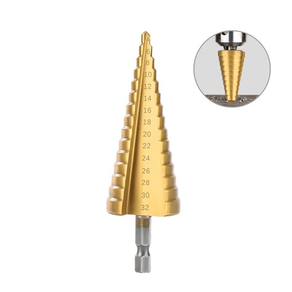 

1 pcs 4-32mm high speed steel step drill bit for metal wood hole cutter hss titanium coated step drill bit drilling power tools