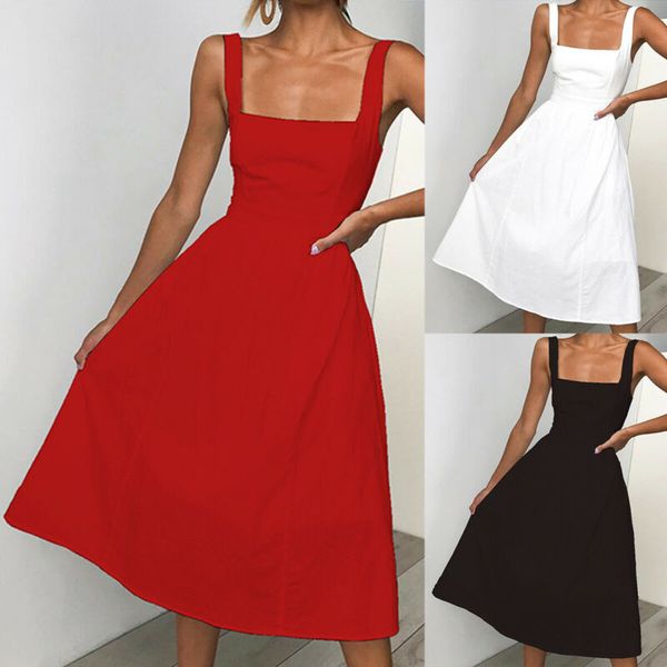 

womens ladies square neck long dress summer hoilday beach party high waist, Black;gray