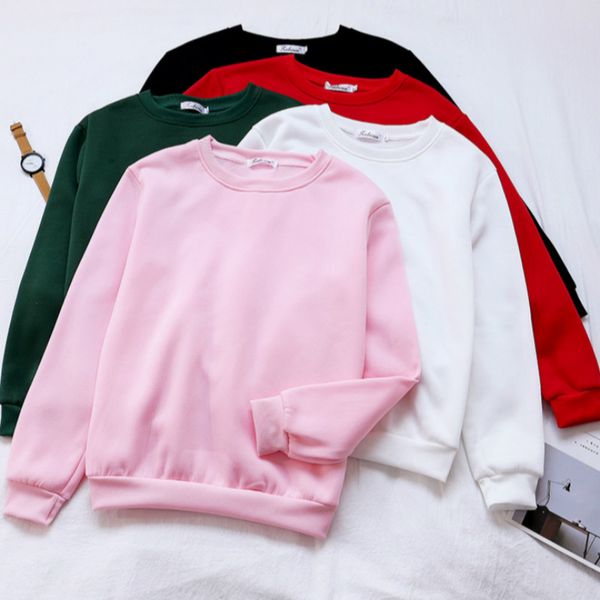 

new social harajuku hoodies for girls solid color sweatshirt women's sweatshirt long-sleeved winter velvet thickening coat, Black