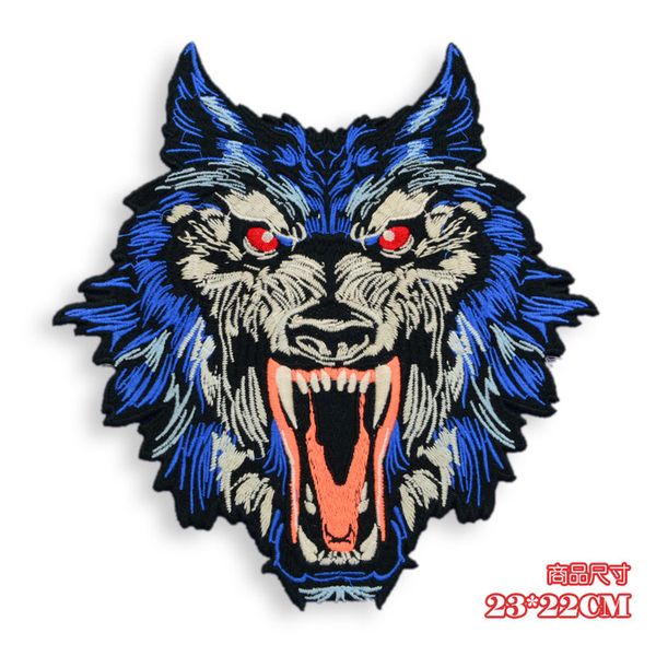 

blue wolf patches for jackets,embroidery cool wolf badges for jeans,wolf appliques diy patches for coats,gj0477, Black
