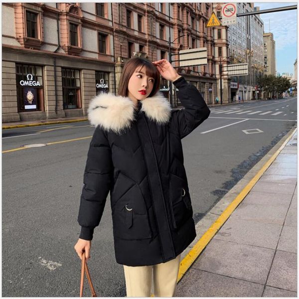 

big fur women winter coat thickened parka women loose long winter coat cotton-padded ladies parka 2019 student jacket 243, Tan;black