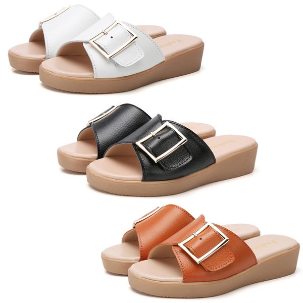 

fashion genuine leather female slippers luxury sandals metal buckle women black colors sandals female summer outdoor beach slippers