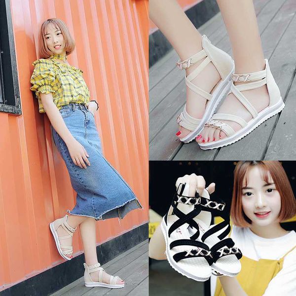 

sandals women 2020 spring and autumn new bag with students roman shoes summer open toe shoes beach, Black