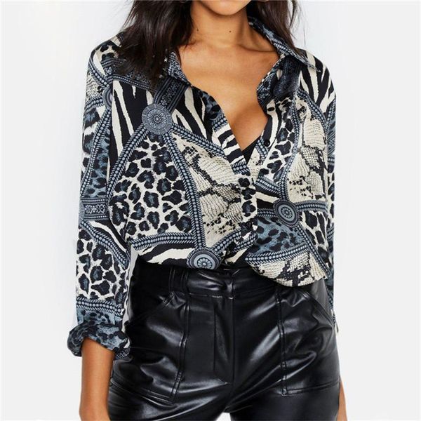 

animal pattern women designer shirt slim v neck printing long sleeve designer chiffon shirts fashion urban women clothing, White