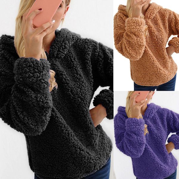 

women warm blouses winter cute long sleeve women casual solid hoodie o-collar full sleeve warm jumper outwears blouse, White