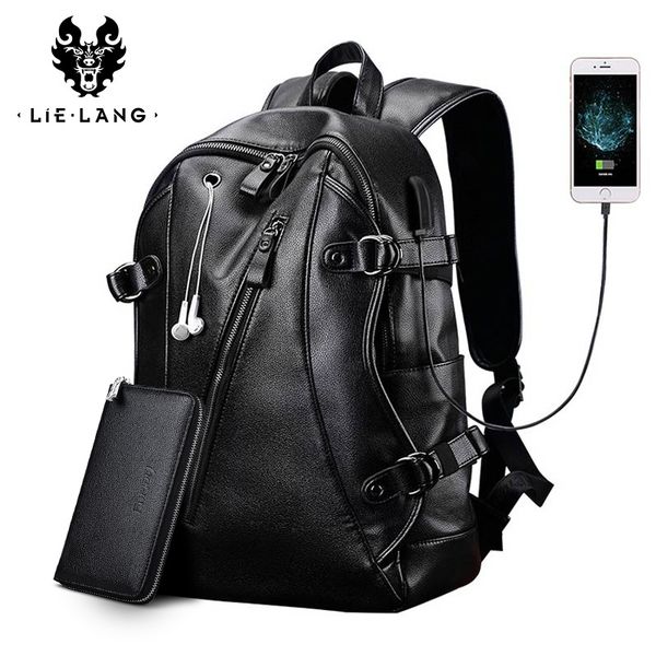 

lielang men women backpack external usb charge waterproof backpack pu leather travel bag casual school bag new student bookbag