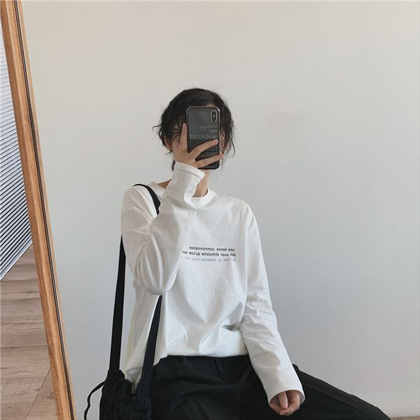 

очень хороший матч чистого письма футболки осень тонкий удобный хлопок все сопрягать свободно длинные рукава базовой футболку, White