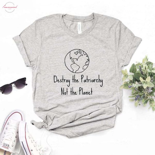 

уничтожить патриархат not the planet печать женщины tshirts хлопок повседневный смешные t рубашка lady top tee hipster 6 цвет корабля, White