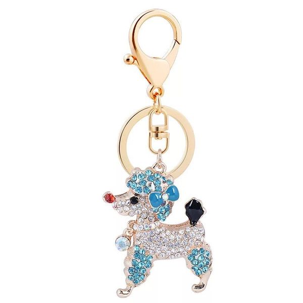 

new fashion creative rhinestone dog keychain lovely crystal dog metallic car key ring female bags pendant accessories key chains, Silver