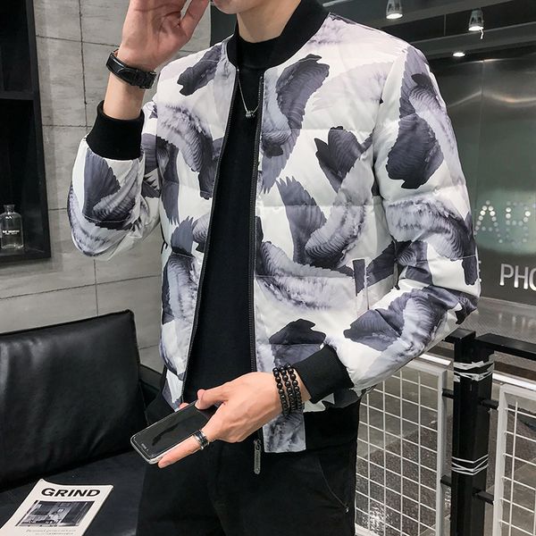 

gzdeerax all printed mens down jackets luxury stand collar zipper mens jackets and coats winter slim fit man down coats 5xl, Black