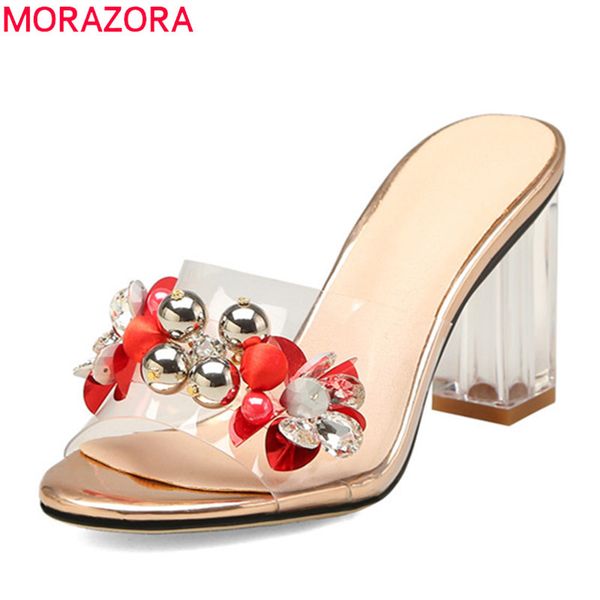 

morazora 2019 nuevos zapatos mujer sandalias único пвх прозрачная сандалия cuenta elegante fiesta boda zapatos mujer tacones altos, Black