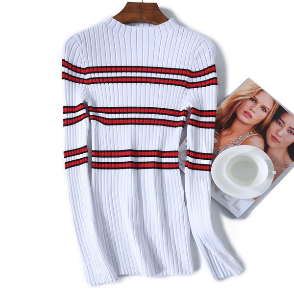 

womens designer sweater half-high collar base shirt slim slimming flat knitting machine pit long sleeve sweater, White;black