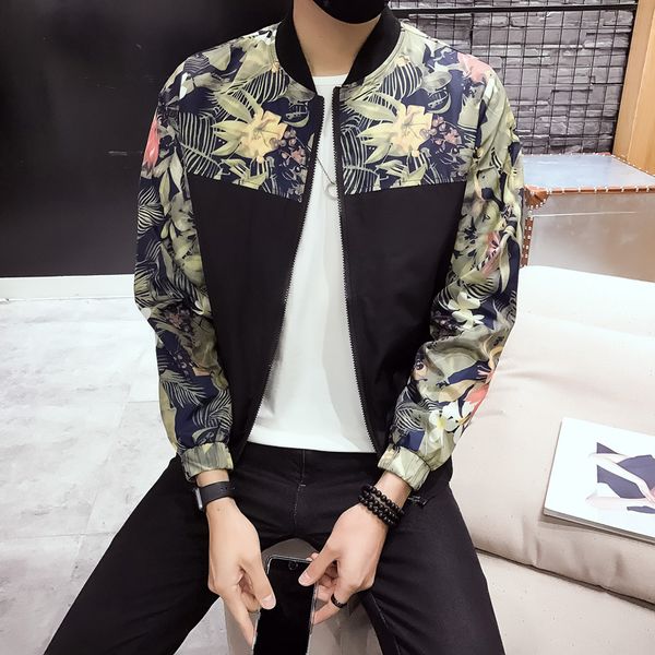 

fashion style bomber jacket men floral print mens jackets and coats spring summer thin male jacket windbreaker baseball coat man, Black;brown