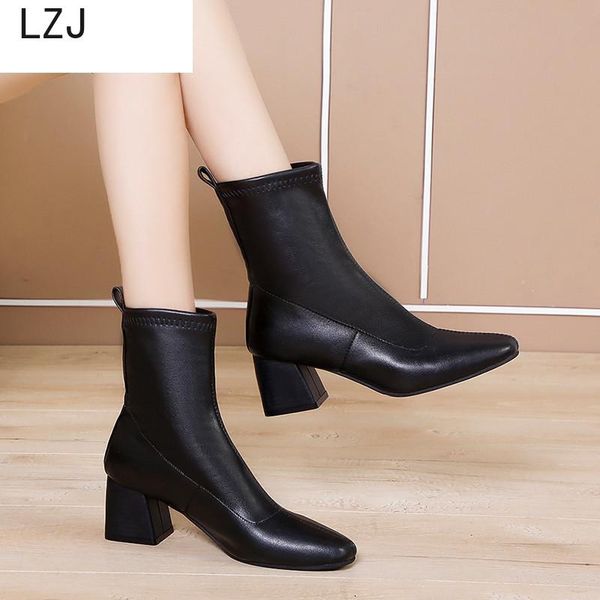 

women side zipper comfortable square heel ankle boots fashion square toe keep warm winter shoes platform boots zapatos de mujer, Black