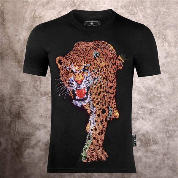 

black 0-neck t-shirt 2020 new fashion chest embroidery 3d tiger short-sleeved casual t-shirt stylish fractal pattern t-shirt co, White;black