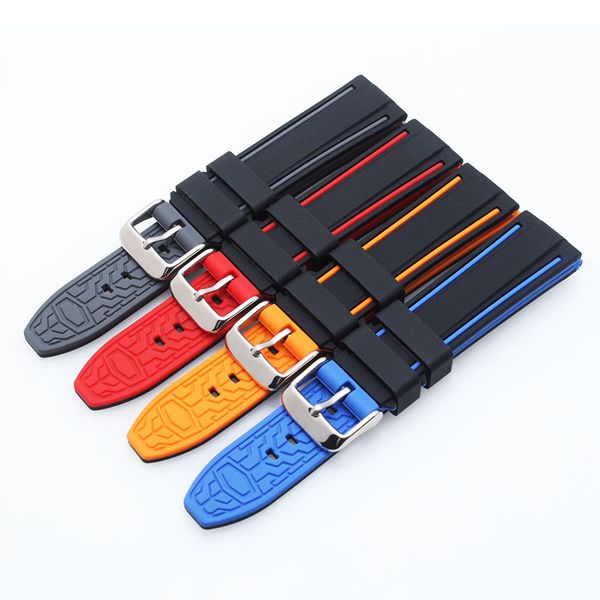 

silicone rubber sport universal watch band man and woman pin clasp watch accessories 18mm 20mm gray blue red orange, Black;brown