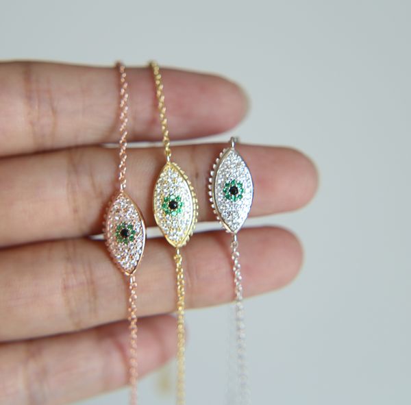 

925 sterling silver evil eye bracelet gold plated micro pave cz eye turkish jewelry, Golden;silver