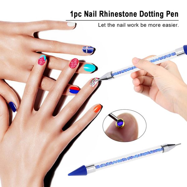 

rhinestone dotting pen nail dotting tool double head tips beads picker wax pencil handle manicure tool, Silver