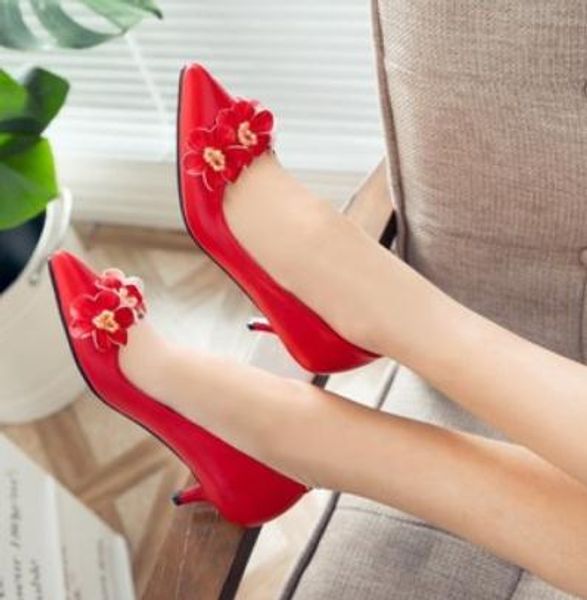 

women's shoes in spring and autumn middle fine heel pointed end @22, Black