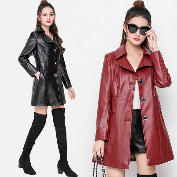 

плюс размер осень pu leather slim fit куртка женщин зимние пальто и куртки женщины способа куртки с длинным рукавом женщины черный красный 5, Black
