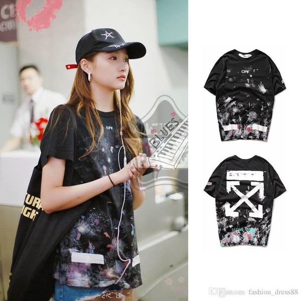 

higt-quality new black t-shirt splash-ink european and american male and female couple t-shirt, White