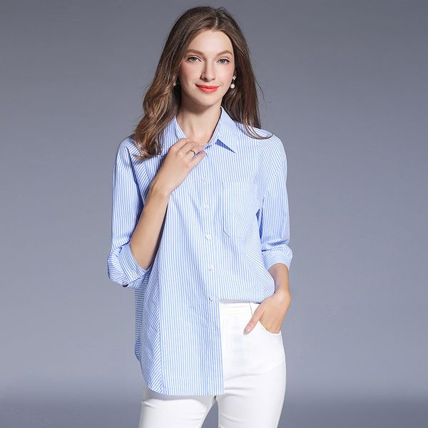 

seven-point sleeve striped shirt 2020 autumn women's hipster casual short shirt, White