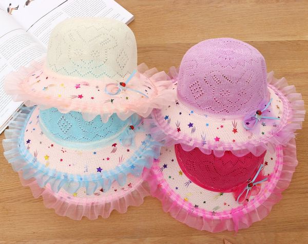 

2020 tourism sunscreen sun lace hat colorful lace brim children's sun hat, Blue;gray