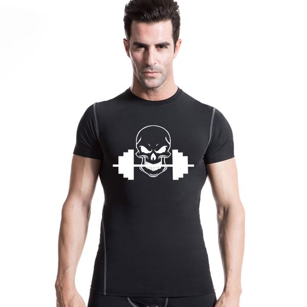 

2019 skull printing wick gym men sportswear fitness costume tights tennis soccer jerseys demix t-shirt sport running shirt, Black;red