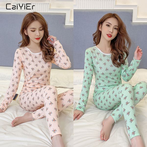 

caiyier мультфильм милый дамбо печати пижамы комплект мягкий толстый термобелье осень зима 2019 теплая сексуальная женская домашняя одежда s, Black;red