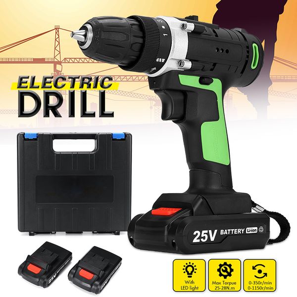 

25v high/low 2-speed variable torque double speed brushless cordless electric drill screwdriver hammer led lighting 1500mah