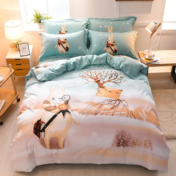 

ice and snow bedding set egyptian cotton bed set blue sanding duvet cover bed sheet pillowcases  king size