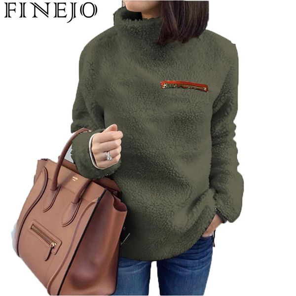 

women fashion casual solid turtle neck long sleeve pullover regular zip winter sweater, White;black