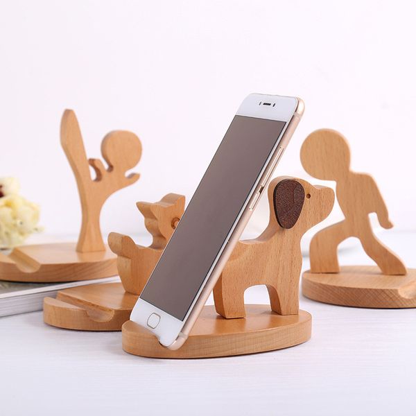 

universal portable wood phone holder deskbracket stand animal dog deer designer creative holder for iphone 11 pro max samsung s10