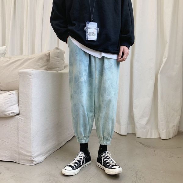 

men's jeans autumn tie-dye fashion retro casual men streetwear wild loose hip-hop harem denim trousers mens -2xl, Blue