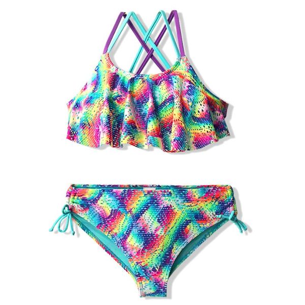 

радуга девушки бикини дети 6-16 лет девочка-подросток купальник falbala 2 шт детский купальник cross назад big girls купальный костюм