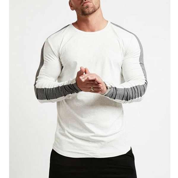 

2019 Fashion Trend Men's Fit Gym Long Sleeve T-Shirt Casual O Neck Tops Bodybuilding Muscle Autumn Pre-fall Solid Simple Tees