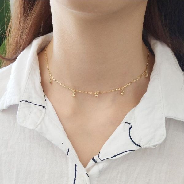 

lockets authentic 925 sterling silver gold lucky round bead pendant statement station short choker necklace fine jewelry x122