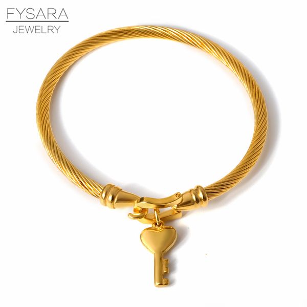 

fysara lover heart charms bangles for women girl stainless steel wire cuff bracelets brand designer gold color wrist pulseiras, Black