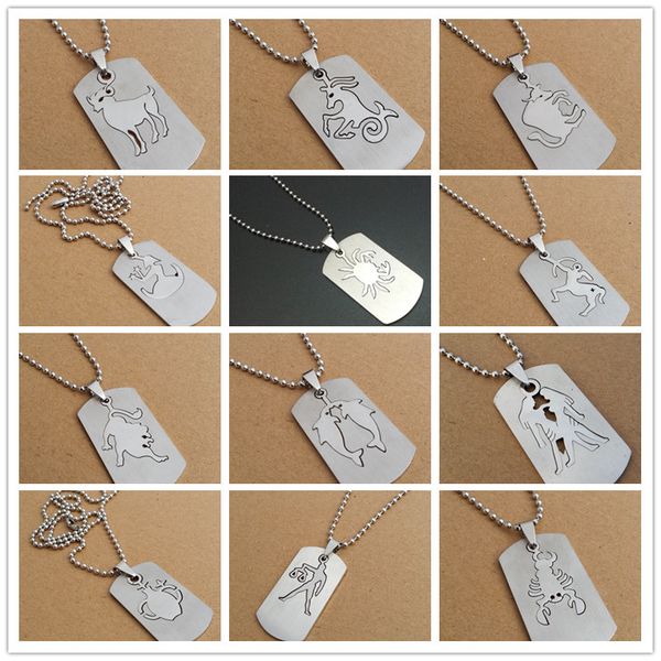 

1pcs stainless steel twelve constellation charm pendant necklace double detachable zodiac lucky woman mother men's family gifts jewelry, Silver