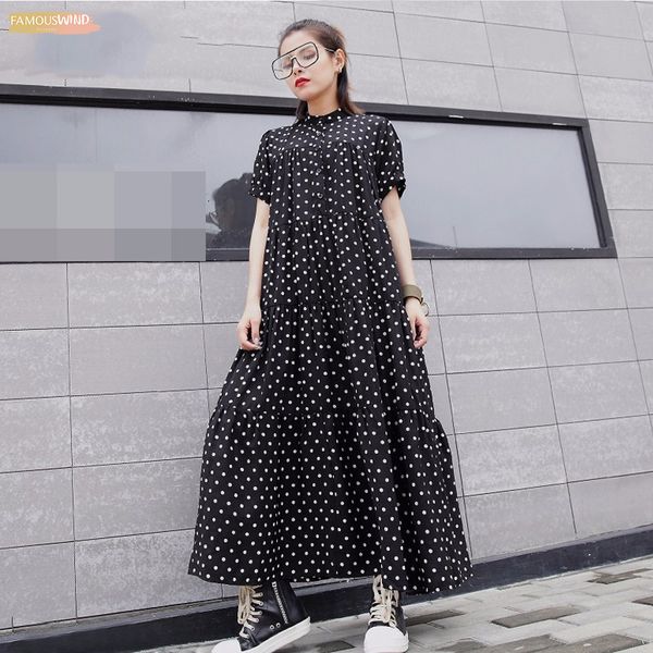 

2019 summer dress for women dot loose chiffon short sleeve stand big size womens dresses clothes fashion new, Black;gray