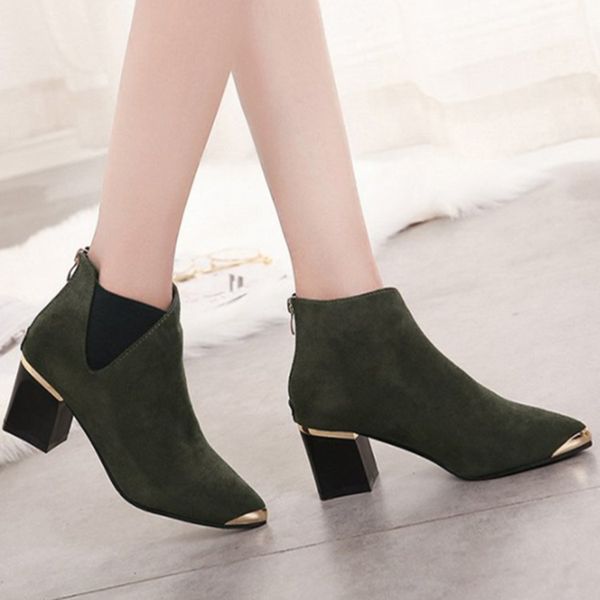 

lady boots ankle booties women women's rubber shoes rain clogs platform zipper boots-women winter footwear round toe, Black