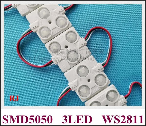 WS 2811 Enjeksiyon LED Modül Işığı SMD 5050 RGB DC12V 3 LED 0.72W 60lm WS2811 43mm x 40mm kare ABS IP65 3 Yıl Garanti