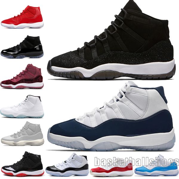 

2020 11 11s cap and gown prom night men basketball shoes platinum tint gym red bred prm heiress barons concord 45 g