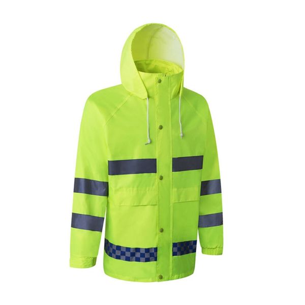 

high visibility windproof waterproof construction safety long sleeve jacket pants reflective raincoat rain pants suit hooded kit, Blue;black