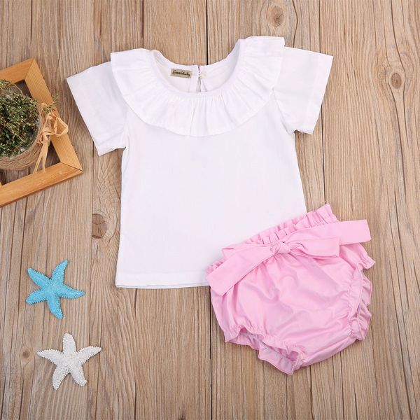 

сладкие новорожденные девочки топы футболка брюки шорты 2шт наряды комплект одежды 0-2т, Pink;blue