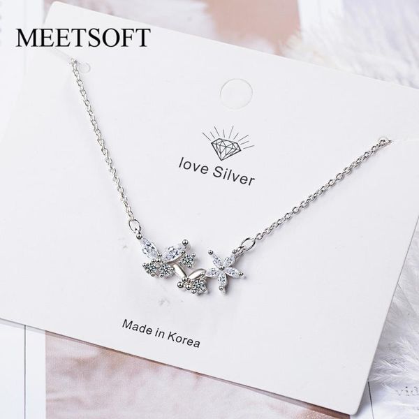 

pendant necklaces meetsoft 925 silver necklace minimalist clavicle chain female small crystal butterfly flower trendy jewerly gift
