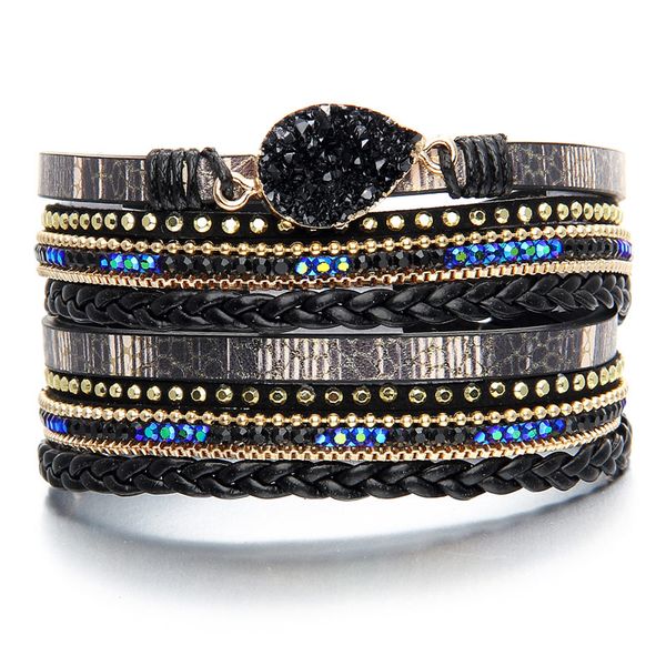 

zoshi leather bracelets for women 2019 fashion charm natural stone boho multi layer wrap bracelet femme summer jewelry, Black