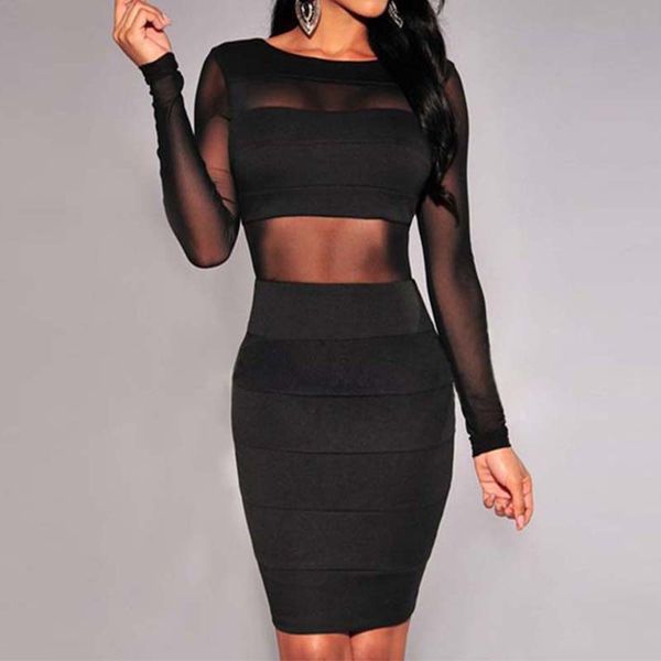 

mesh bandage women dress spliced women dresses backless vestidos, Black;gray