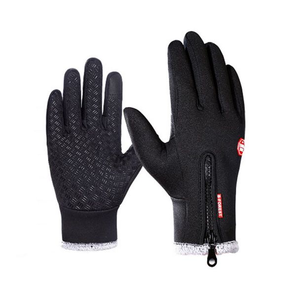 

outdoor gloves -20 degree touchscreen windproof thermal warm full finger zipper gloves winter anti slip cycling skiing, Black